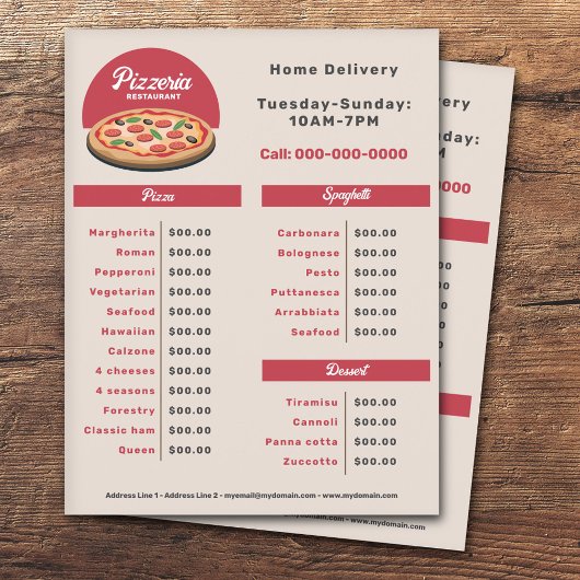 Pepperoni Pizza - Pizzeria Menu & prijslijst Flyer