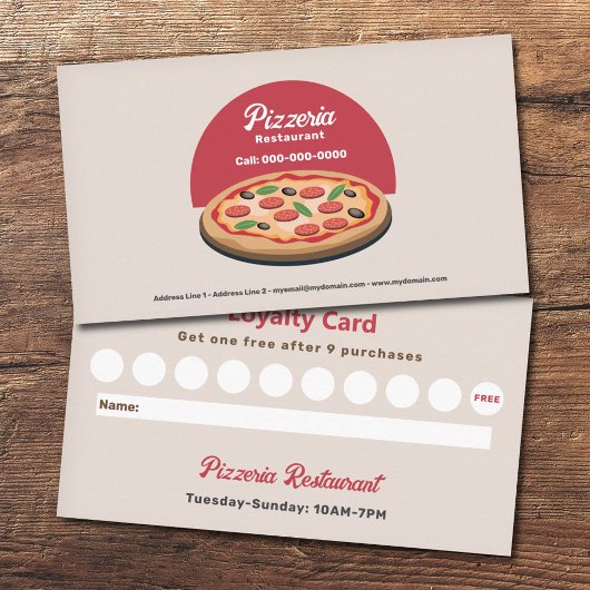 Pepperoni Pizza - Pizzeria Restaurant Loyalty Kaar Visitekaartje