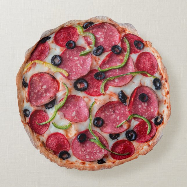 Pepperoni Pizza print dubbelzijdig Rond Kussen (Achterkant)