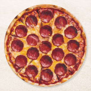 Pepperoni Pizza Ronde Kartonnen Onderzetter
