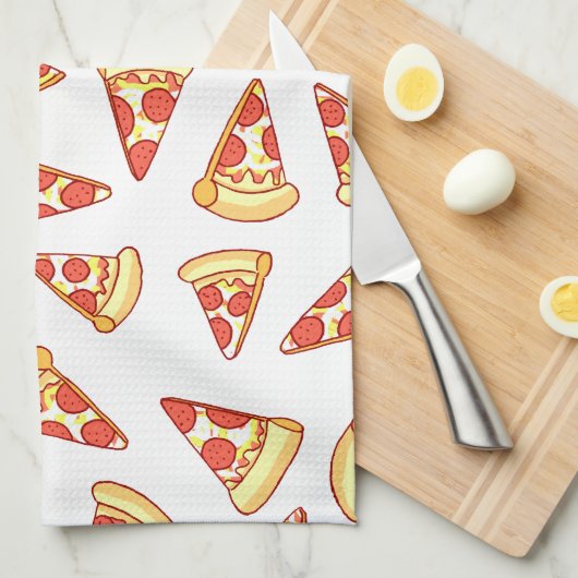 Pepperoni Pizza Slice Drawing Pattern Tea Towel Theedoek (Quarter Fold)
