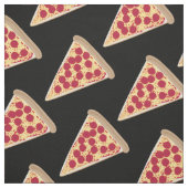 Pepperoni Pizza Slice Pattern op Black Stof (Swatch)