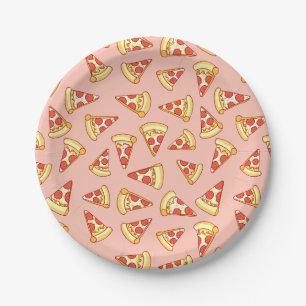 Pepperoni Pizza Slice Teken Pattern Borden Papieren Bordje