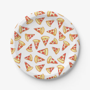 Pepperoni Pizza Slice Teken Pattern Borden Papieren Bordje