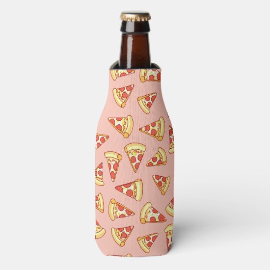 Pepperoni Pizza Slice Tekenpatroon Drink Koeler (Fles Voorkant)