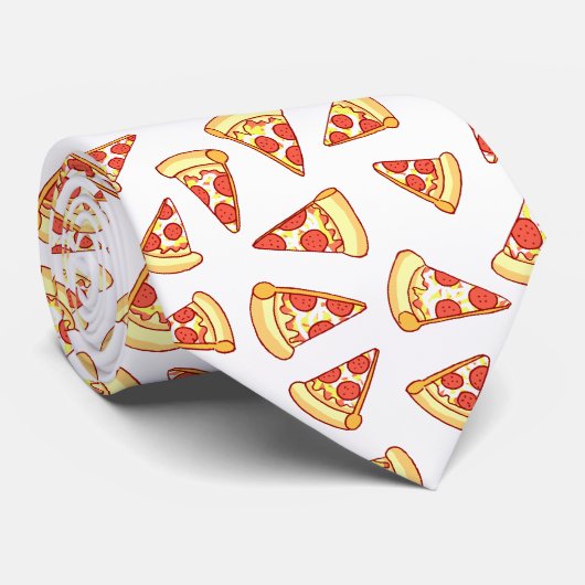Pepperoni Pizza Slice Tting Pattern Necktie Stropdas (Opgerold)