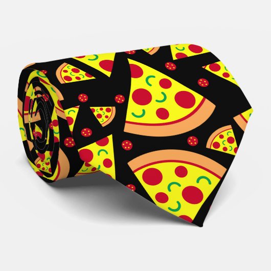 Pepperoni Pizza Slices Food Patterned Stropdas (Opgerold)