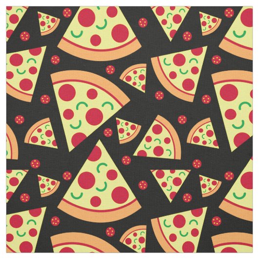 Pepperoni Pizza Slices Fun Food Pattern Zwart Stof (Swatch)