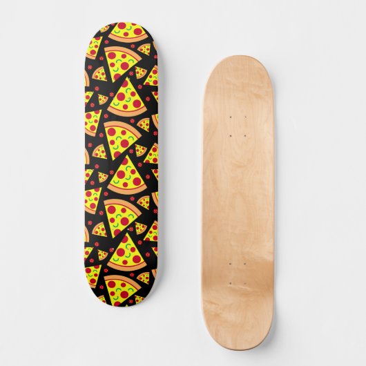 Pepperoni Pizza Slices Junk Food Pattern Black Persoonlijk Skateboard (Voorkant)