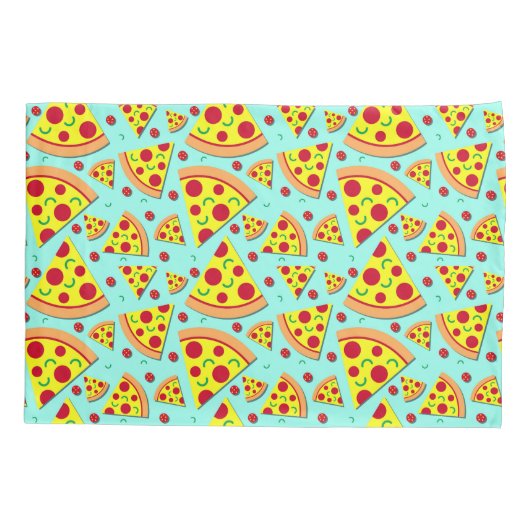 Pepperoni Pizza Slices over blauw gevarieerde jong Kussensloop (Achterkant)