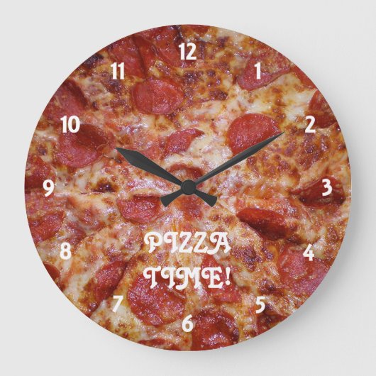 Pepperoni Pizza Time Clock Grote Klok (Voorkant)
