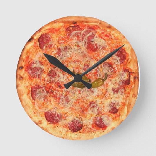 Pepperoni Pizza Time Ronde Klok (Voorkant)