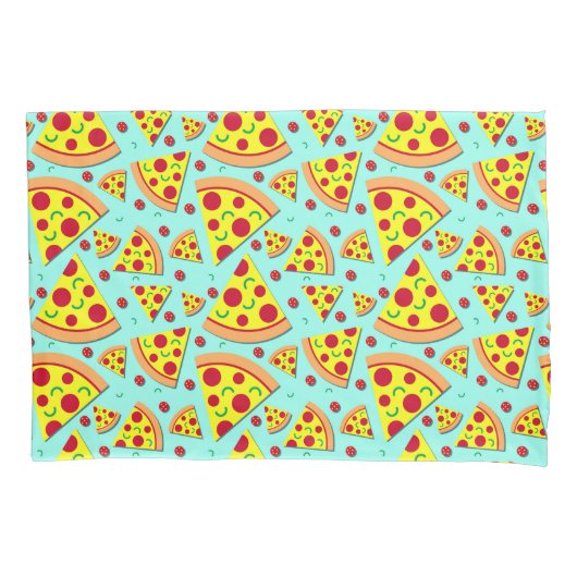 Pepperoni Pizzaplakken op Blauwe Voedselpatroon Jo Kussensloop (Voorkant)