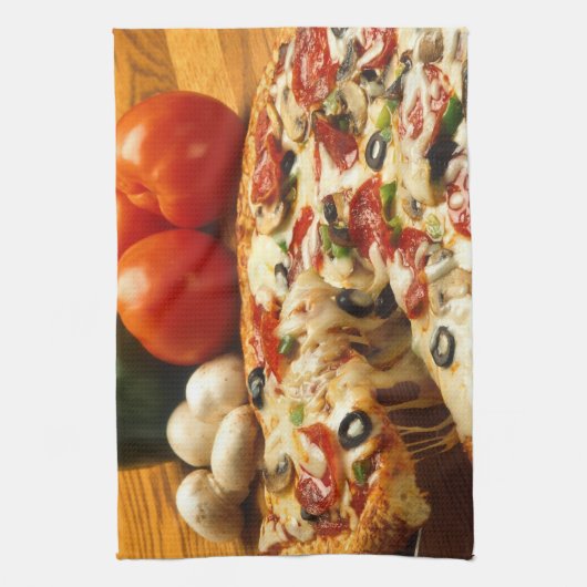 Pepperoni Supreme Pizza Kitchen Towel Theedoek (Verticaal)