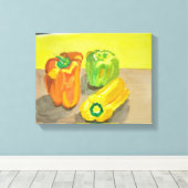 Peppers in waterverven van Sky Boivin Canvas Afdruk (Insitu (Houten vloer))