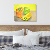 Peppers in waterverven van Sky Boivin Canvas Afdruk (Insitu (Slaapkamer))
