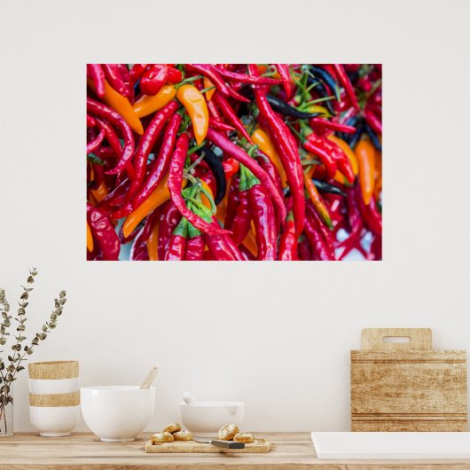 Peppers van warmtekrachtkoppeling op de markt voor poster (Keuken)