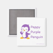 Peppy Paars Penguin 2-inch Square Magnet (Voorkant / Achterkant)