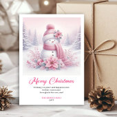 Peppy pink snowman kids greeting card editable art feestdagenkaart