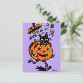 Peppy Pumpkin en Kat Halloween Briefkaart (Staand voorkant)
