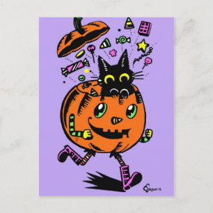 Peppy Pumpkin en Kat Halloween Briefkaart