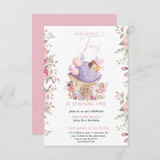  Pequeño Fairy Whimsical Magical 1er cumpleaños Kaart (Voorkant / Achterkant)