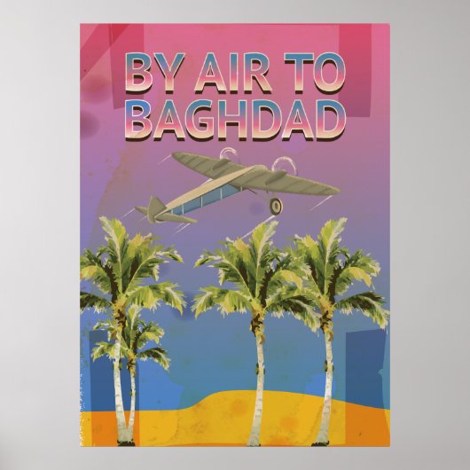 Per Vliegtuig Naar Bagdad Vintage Reisposter Poster (Voorkant)
