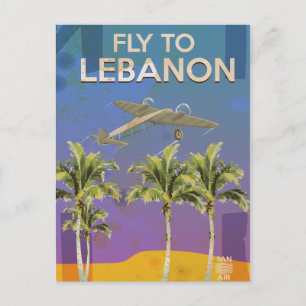 Per Vliegtuig Naar Libanon Vintage Reisposter Briefkaart