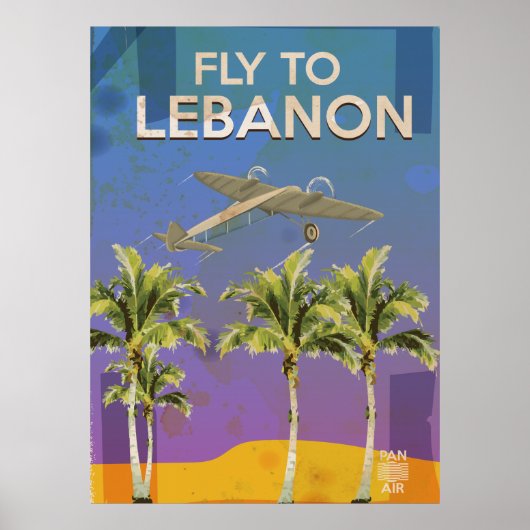 Per Vliegtuig Naar Libanon Vintage Reisposter Poster (Voorkant)