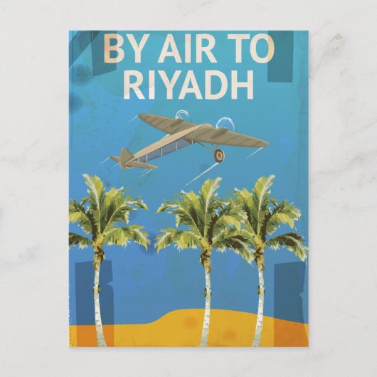 Per Vliegtuig Naar Riyad Oude Reisposter Briefkaart (Voorkant)