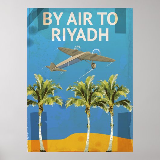 Per Vliegtuig Naar Riyad Oude Reisposter Poster (Voorkant)