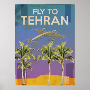 Per Vliegtuig Naar Teheran Vintage Reisposter Poster