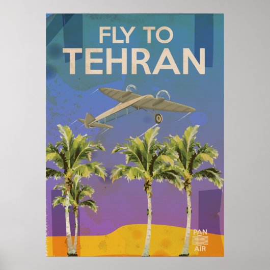 Per Vliegtuig Naar Teheran Vintage Reisposter Poster (Voorkant)