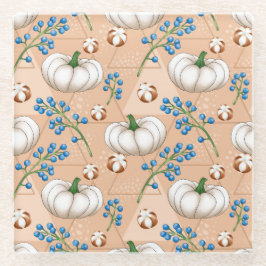 PERACH MET WITTE HERFST PUMPKINS EN BLAUWE STROMEN GLAZEN ONDERZETTER