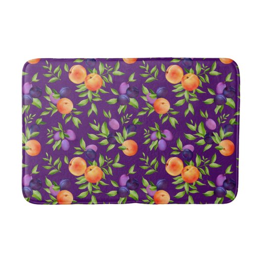 Peraches Plums Paars Cute Fruit Botanische Patroon Badmat (Voorkant)