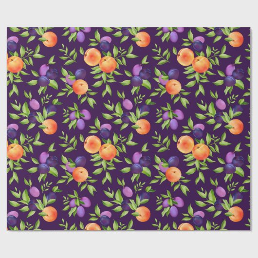 Peraches Plums Paars Cute Fruit Botanische Patroon Cadeaupapier (Vlak)