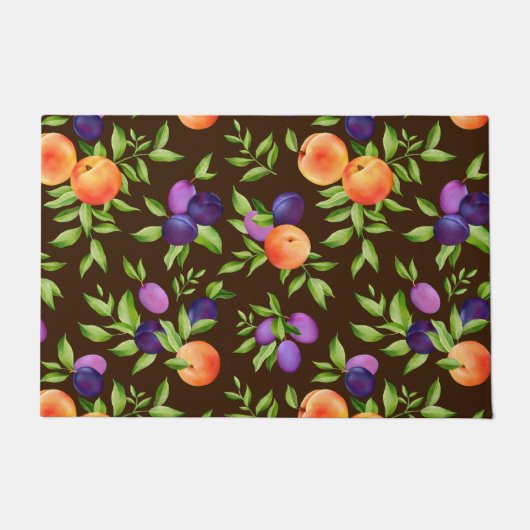 Peraches Plums Paars Cute Fruit Botanische Patroon Deurmat (Voorkant)