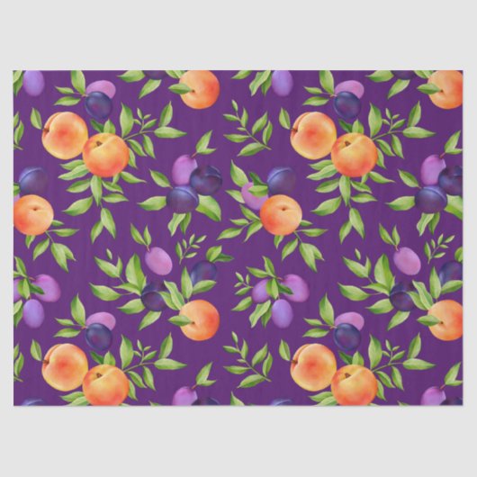 Peraches Plums Paars Cute Fruit Botanische Patroon Tissuepapier (Voorkant)