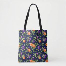 Peraches Plums Paars Cute Fruit Botanische Patroon Tote Bag