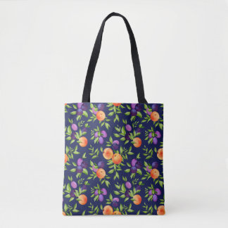 Peraches Plums Paars Cute Fruit Botanische Patroon Tote Bag