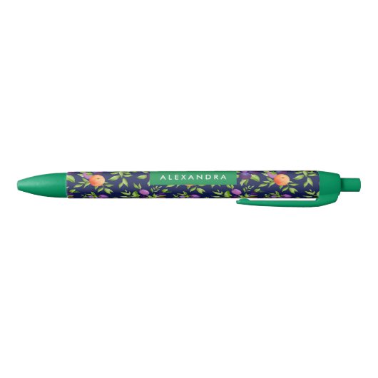 Peraches Plums Paars Cute Fruit Botanische Patroon Zwarte Inkt Pen (Bodem)