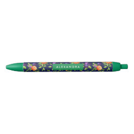 Peraches Plums Paars Cute Fruit Botanische Patroon Zwarte Inkt Pen