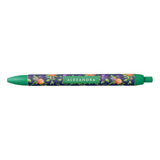 Peraches Plums Paars Cute Fruit Botanische Patroon Zwarte Inkt Pen