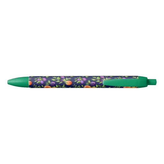 Peraches Plums Paars Cute Fruit Botanische Patroon Zwarte Inkt Pen (Achterkant)