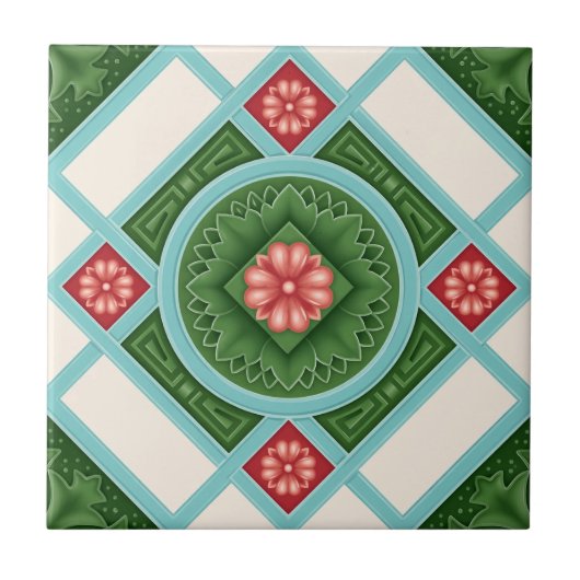 Peranakan-erfgoedtegelmandala – Levendig Nyonya Tegeltje (Voorkant)
