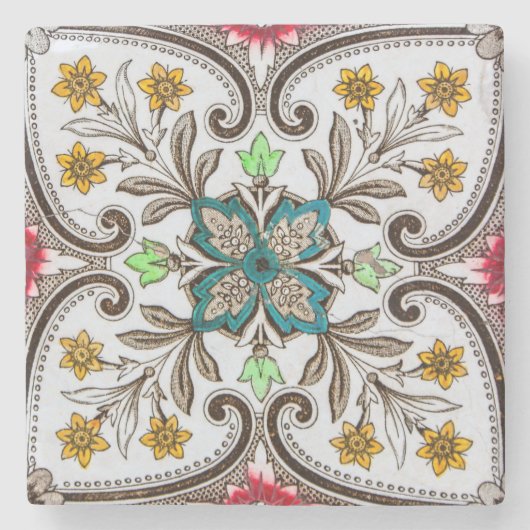 Peranakan Floral Pattern Stenen Onderzetter (Voorkant)
