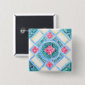 Peranakan Geometric Tegel Blauwgroen Square Vierkante Button 5,1 Cm (Voorkant /achterkant)