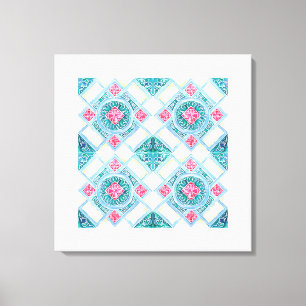 Peranakan Geometric Tile Blauwgroen Canvas Afdruk