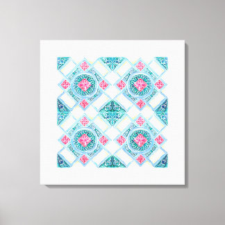 Peranakan Geometrische Tegel Blauwgroen Canvas Afdruk