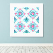 Peranakan Geometrische Tegel Blauwgroen Canvas Afdruk (Insitu (Houten vloer))